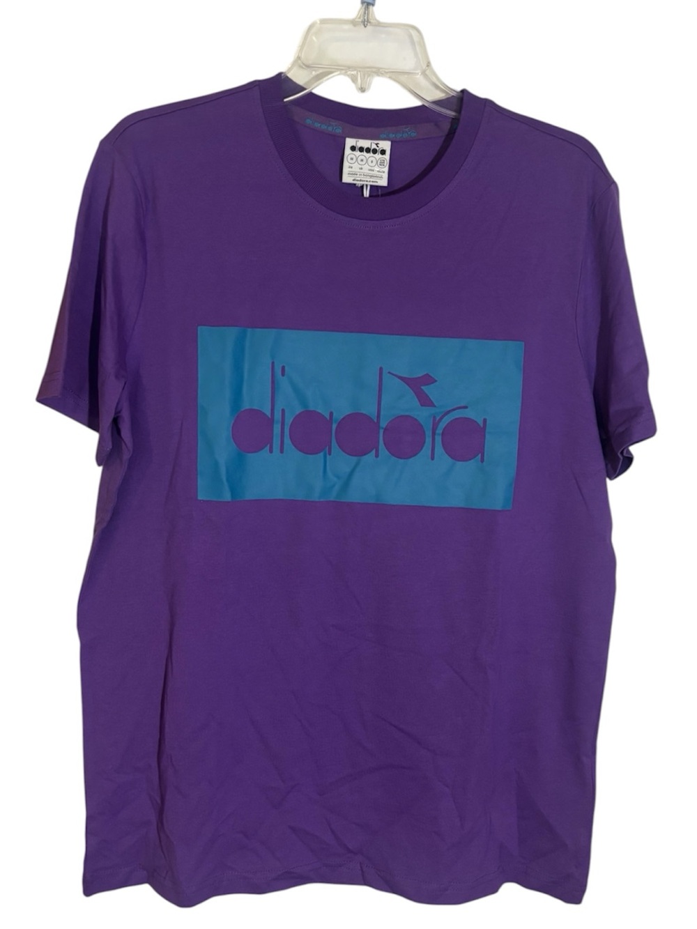 Diadora Purple T-Shirt Short Sleeve Teal Blue Logo 100% Cotton Men’s Size Small
